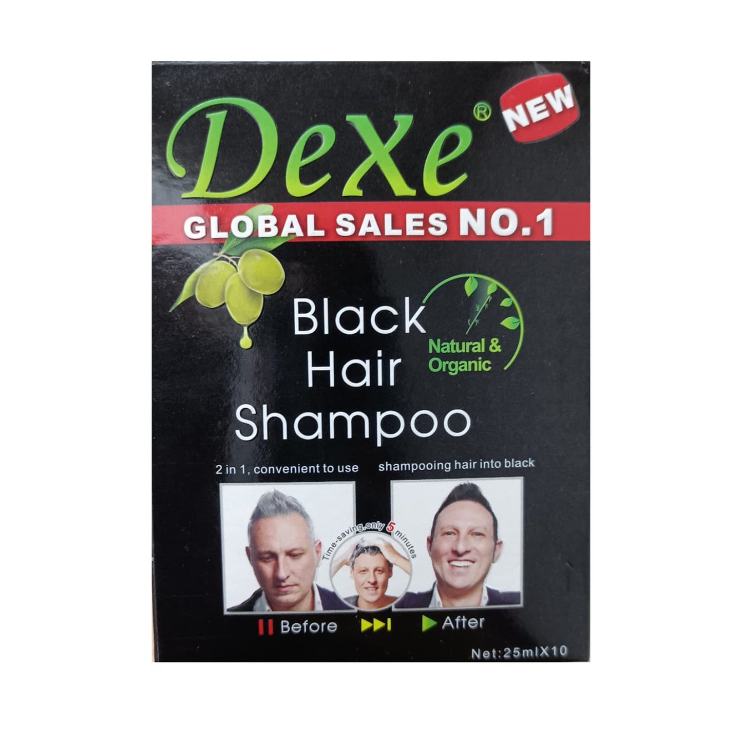 Dexe Black Hair Shampoo - Instant Hair Dye (25ml, 10pcs)